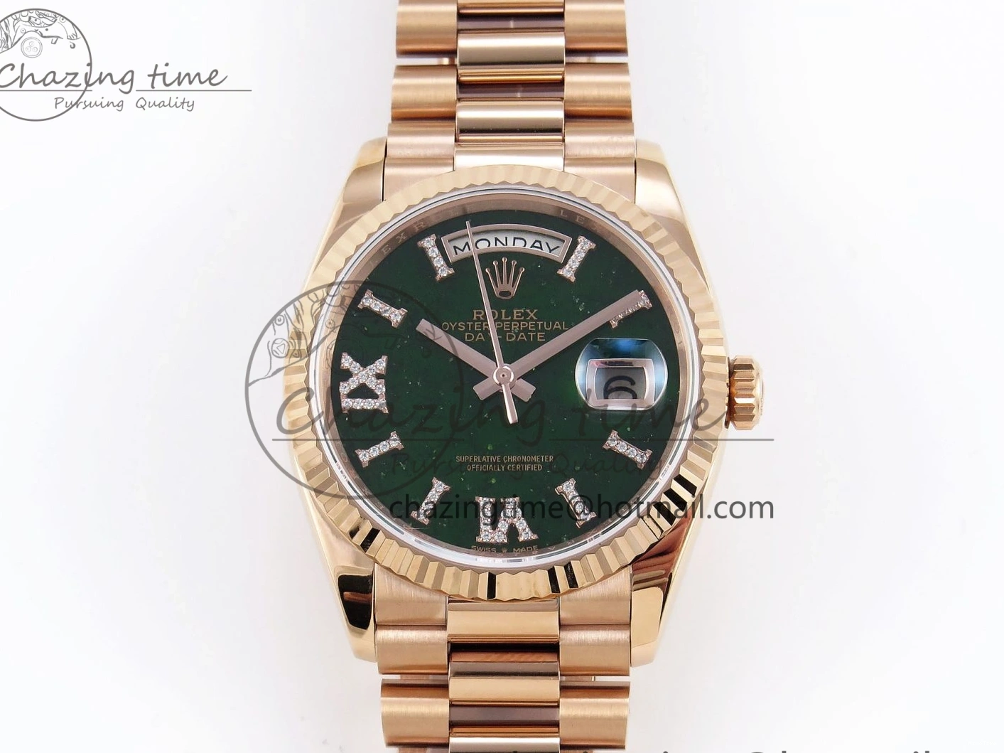 MiroTime 0413 Sophisticated Day Date 36 RG RAF 1:1 Best Edition Green Stone Dial on RG Bracelet A 1846